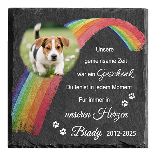 MOMGEGE Personalisierter Haustier Gedenkstein aus Schiefer Mit Foto Text Für Hund oder Katze – Wetterfeste Grabplatte für Garten Zuhause – Trauergeschenk bei Tierverlust (019) von MOMGEGE