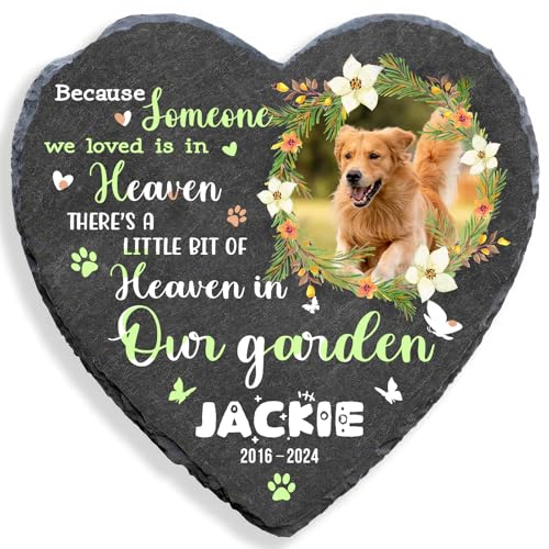 MOMGEGE Tiergrabstein Personalisiert mit Foto Text – Naturstein Gedenktafel Grabplatte für Hund, Katze andere Haustiere – Wetterfest für Garten Zuhause (Herz-005) von MOMGEGE