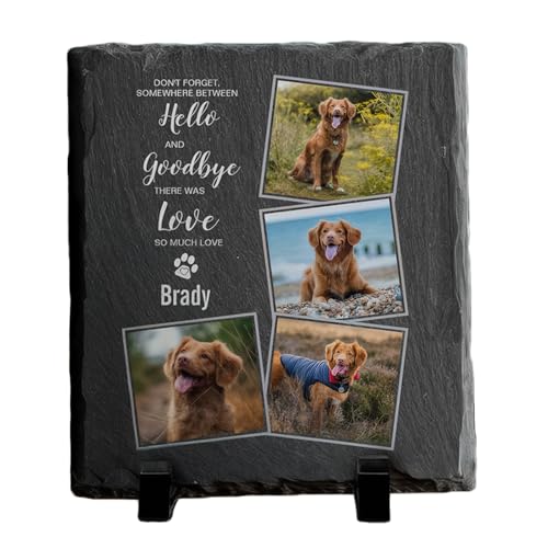MOMGEGE Tiergrabstein Personalisiert mit Foto Text – Naturstein Gedenktafel Grabplatte für Hund, Katze andere Haustiere – Wetterfest für Garten Zuhause (Quadrat-012) von MOMGEGE