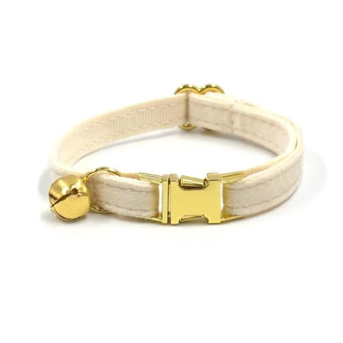 Personalisiertes Katzenhalsband mit Namensschild, verstellbares Samt Katzenhalsband mit Glocke, Haustier Halsband mit Name Telefonnummer Gravierte ID Tags (Cream) von MOMGEGE