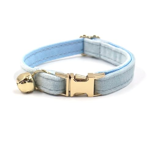 Personalisiertes Katzenhalsband mit Namensschild, verstellbares Samt Katzenhalsband mit Glocke, Haustier Halsband mit Name Telefonnummer Gravierte ID Tags (Sky Blue) von MOMGEGE