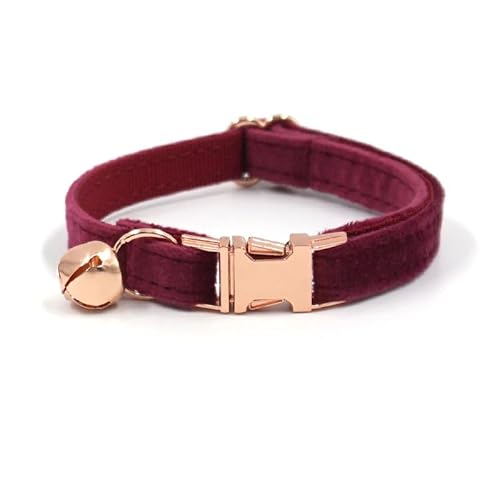 Personalisiertes Katzenhalsband mit Namensschild, verstellbares Samt Katzenhalsband mit Glocke, Haustier Halsband mit Name Telefonnummer Gravierte ID Tags (Wine Red) von MOMGEGE