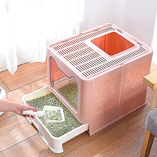 Litter Tray, cat Toilet, with lid, Pull-Out Tray, Spacious for Cats up to 15 kg, Fewer Tracks, Leak-Proof Base (Pink) von MOMM