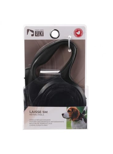 MON AMI LUKI - Ausziehbare Leine, reflektierend, für Hunde, 40 kg, Schwarz, 5 m, Schwarz, 500 cm MON AMI LUKI - Ausziehbare Leine, reflektierend, für Hunde, 40 kg, Schwarz, 5 m, Schwarz, 500 cm von MON AMI LUKI