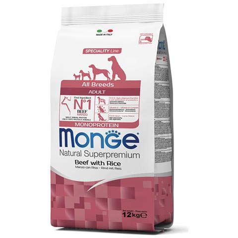 Monge All Breed Adult 12 kg (Rind und Reis) – Kroketten Super Premium dem Rind für Hunde Erwachsene, monoproteico, 100% Natur von Monge