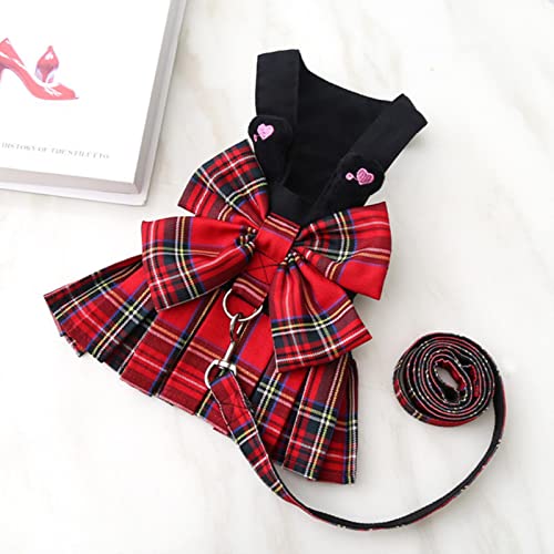 MOOCO MORNING Plaid Hundekleid mit Leine Set für kleine Hunde Welpen Katze Geschirr Weste Chihuahua Yorkie Shih Tzu Rock Hundekleidung Haustierbedarf von MOOCO MORNING