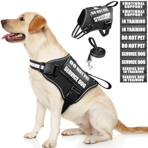 MOOGROU Service Dog Vest Harness and Leash Set + 10 Patches, No Pull & Easy Walk Reflective Dog Harness with Soft Padded Handle for Training/Everyday, Fit Small/Medium/Large/Extra Large Dogs (Black L) MOOGROU Service Dog Vest Harness and Leash Set + 10 Patches, No Pull & Easy Walk Reflective Dog Harness with Soft Padded Handle for Training/Everyday, Fit Small/Medium/Large/Extra Large Dogs (Black L) von MOOGROU