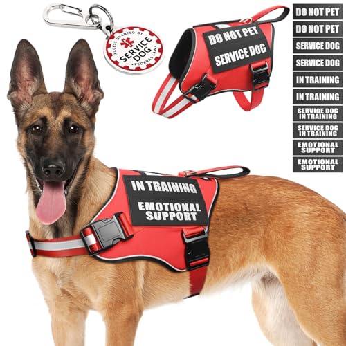 MOOGROU Service-Hundegeschirr + ID-Tag + 10 Flicken, langlebige Metall-Erkennungsmarke und reflektierende emotionale Unterstützung, Hundeweste mit Griff für große Hunde, einfaches An- und Ausziehen MOOGROU Service-Hundegeschirr + ID-Tag + 10 Flicken, langlebige Metall-Erkennungsmarke und reflektierende emotionale Unterstützung, Hundeweste mit Griff für große Hunde, einfaches An- und Ausziehen von MOOGROU