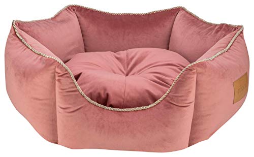 MOOI Crown Hundebett aus kuscheligem Velvetstoff, Füllung aus hautsympathischen 100% Polyester-Watte und Kügelchen, waschmaschinengeeignet bei 30 Degree C, in 3 Größen verfügbar Rosa 50 x 53 x 18 cm von MOOI