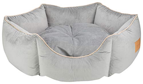 MOOI Crown Hundebett aus kuscheligem Velvetstoff, Füllung aus hautsympathischen 100% Polyester-Watte und Kügelchen, waschmaschinengeeignet bei 30 Degree C, in 3 Größen verfügbar Grau 50 x 53 x 18 cm von MOOI