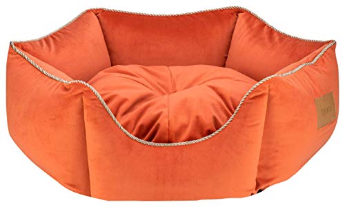 MOOI Crown Hundebett aus kuscheligem Velvetstoff, Füllung aus hautsympathischen 100% Polyester-Watte und Kügelchen, waschmaschinengeeignet bei 30 Degree C, in 3 Größen verfügbar Orange 50 x 53 x 18 cm von MOOI