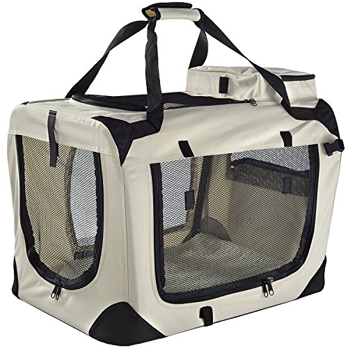 MOOL Transportbox für Haustiere, leicht, aus Stoff, für Katzen, Hunde und mehr, mit Fleece-Matte und Futterbeutel, Beige von MOOL