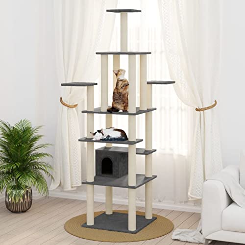 Kratzbaum mit Sisal-Kratzsäule, MOONAIRY Katzenkratzbaum, Kletterwand, Kratzbäume Für Katzen, Kratzstamm, Kratzbaum Deckenspanner,n Dunkelgrau 183 cm von MOONAIRY