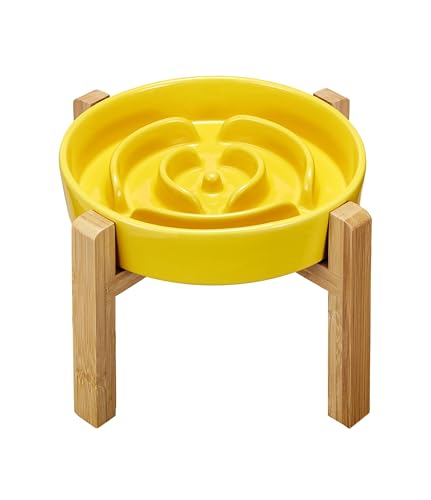 MOPANG Anti-Schling Napf für Hunde, Keramik Slow Feeder Erhöht, Langsame Fütterung für Mittelgroße/Große Hunde, Ø 21cm, 1000ml, Bernstein von MOPANG