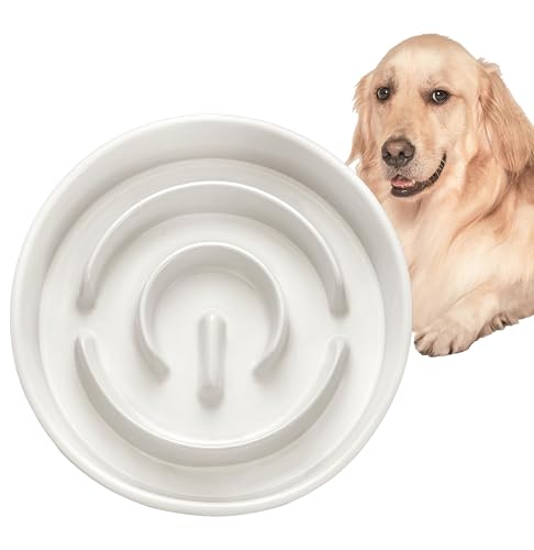 MOPANG Anti Schling Napf Hund, Antischlingnapf Hunde Keramik, Slow Feeder für Hund, Langsame Fütterung für Mittelgroßer/Großer Hund, Ø 21cm, 1000ml, Elfenbeinweiß1 von MOPANG
