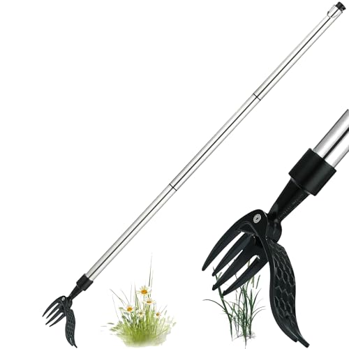 MOREASE Vordpe Stand Up Unkrautzieherm, Hand Unkrautabzieher Werkzeug für den Garten, Aufstehen 100 cm abnehmbares Hochfester Edelstahl 4 Krallen, for Rasen Werkzeug für Garten/Patio/Hinterhof von MOREASE