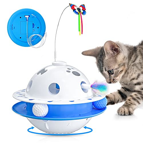 3in1 Interaktive Katzenspielzeug, Smart Cat Spielzeug Tumbler, Elektrische Kätzchen Spielzeug, Flatternder Schmetterling, Zufällige Whack-A-Mole-Mäuse, Trackballs, Automatisch ein/aus, Dual Netzteile von MOREXIMI
