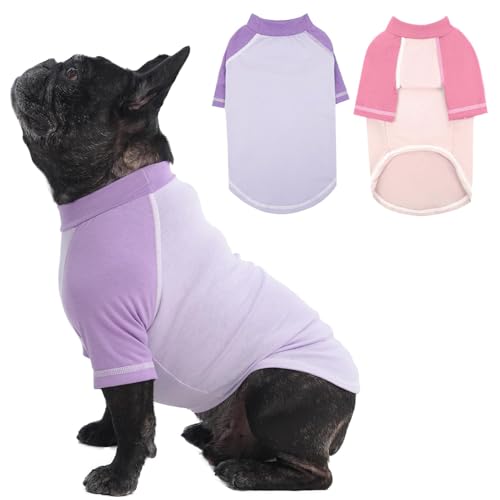 2er-Pack Hunde-Shirts mit Raglanärmeln, für große Hunde, für mittelgroße Hunde, schnell trocknend, atmungsaktiv, für Haustiere, Rosa/Lila, Größe L von MORVIGIVE