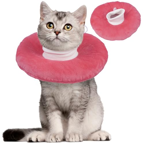 Anti-Leck-Genesungskegel für Katzen, verstellbares, weiches elisabethanisches Halsband nach Operationen, einfaches An- und Ausziehen mit Kordelzug-Schnalle, normal essen und trinken, stampffähig von MORVIGIVE