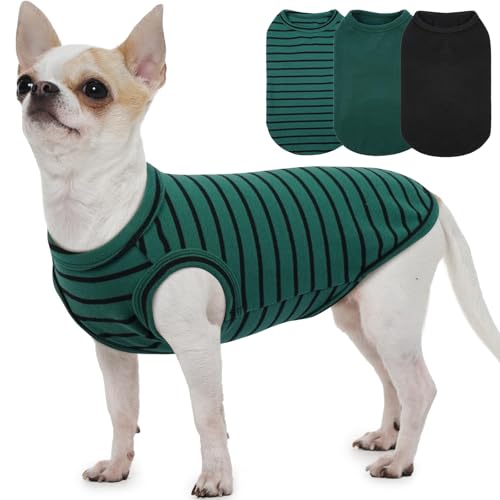 Fleece-Pullover für kleine Hunde, klassisch, dehnbar, Chihuahua-Sweatshirt, leicht, atmungsaktiv, für Spaziergänge im Freien, weich, warm, 3er-Pack, Grün von MORVIGIVE