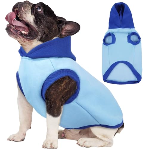 Hunde-Kapuzenpullover für kleine bis mittelgroße Hunde, Größe L, ärmellos, leicht, für Beagle, weicher Pullover mit Loch für die Leine, kalte Tage, Reisen und Entspannen, Blau von MORVIGIVE
