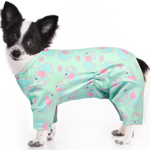 Hunde-Pyjama für kleine Hunde – Einteiler mit 4 Ärmeln, weicher Overall für empfindliche Haut, stoppt Lecken, hält den täglichen Gebrauch, hält warm, Mini-Dackelkleidung, Grün von MORVIGIVE