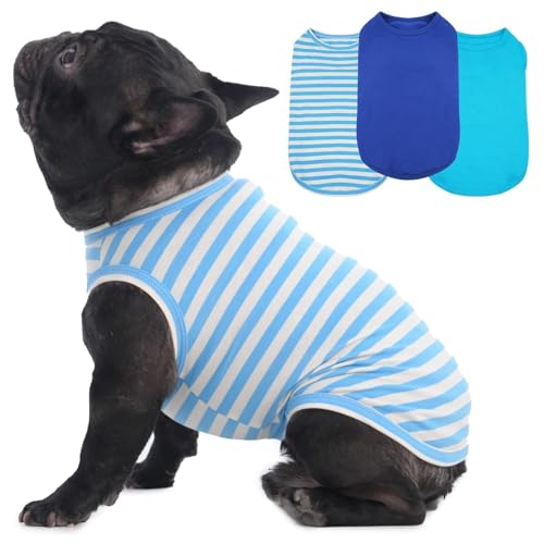 Hunde-T-Shirts für mittelgroße Hunde und Jungen, große, ärmellose französische Bulldogge, Frühlings- und Sommerausflug, Grasland, Meer, Sonnenschutz, weich, atmungsaktiv, Blau, Größe L, 3er-Pack Hunde-T-Shirts für mittelgroße Hunde und Jungen, große, ärmellose französische Bulldogge, Frühlings- und Sommerausflug, Grasland, Meer, Sonnenschutz, weich, atmungsaktiv, Blau, Größe L, 3er-Pack von MORVIGIVE