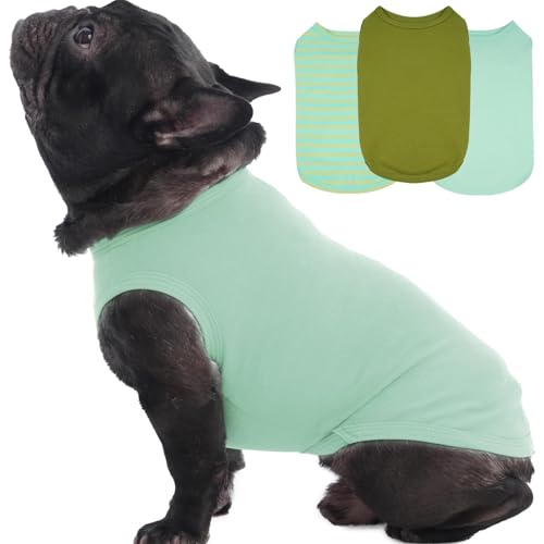 Hunde-T-Shirts für mittelgroße Hunde und Jungen, große, ärmellose französische Bulldogge, Sommerausflug, Grasland, Meer, Sonnenschutz, weich, atmungsaktiv, leicht, Grün, Größe L, 3er-Pack Hunde-T-Shirts für mittelgroße Hunde und Jungen, große, ärmellose französische Bulldogge, Sommerausflug, Grasland, Meer, Sonnenschutz, weich, atmungsaktiv, leicht, Grün, Größe L, 3er-Pack von MORVIGIVE
