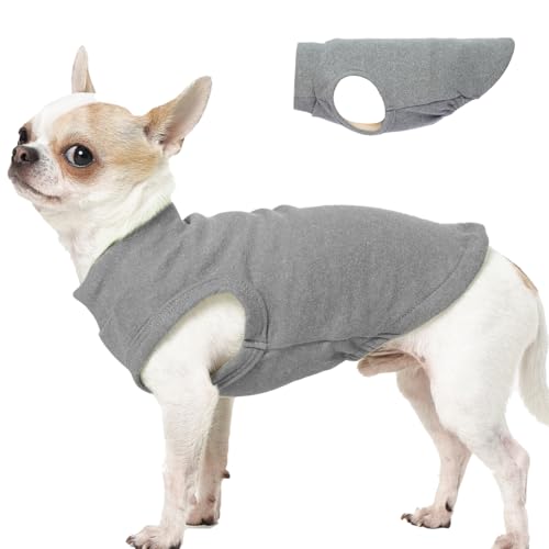 Hundepullover aus Fleece, Grau, Größe XS, dehnbar, ärmellos, warm, leicht, Pullover-Design für Welpen, Chihuahua, Herbst/Winter Outdoor von MORVIGIVE