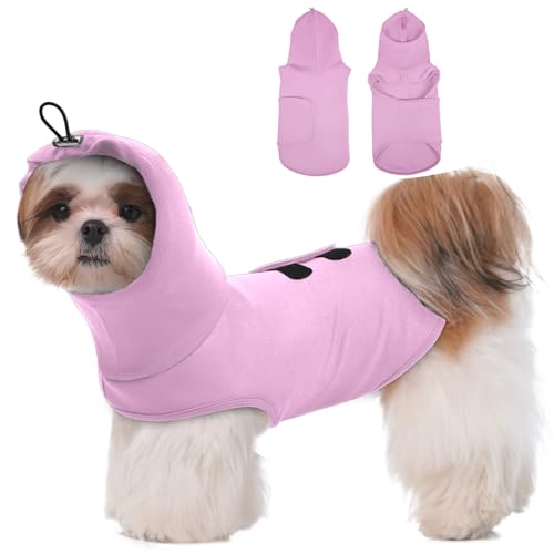 Hundeweste mit Kapuze, Größe S, leicht, atmungsaktiv, beruhigende Jacke für neue Anlässe, Regen, Reisen, gemütlicher Hunde-Kapuzenpullover mit Ohren für Bichon, Violett von MORVIGIVE