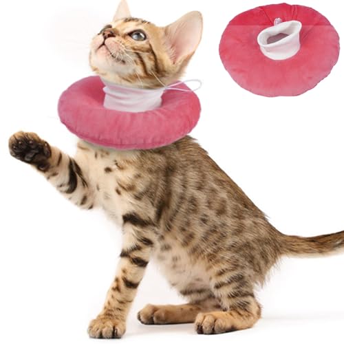 Katzenzapfen gegen Lecken, verstellbarer Hals, weiches elisabethanisches Halsband nach Operationen, bequem und leicht, süßes Kätzchen-Donut-Halsband für Kopf-/Fußwunden, Rosa, Größe S von MORVIGIVE