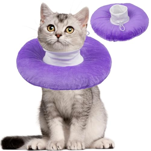 Leichter, weicher Katzenkegel nach Operationen, verstellbares Donut-Halsband mit Kordelzugschnalle, kratzfest, maschinenwaschbar, geeignet für die Erholung von Kopf-/Fußwunden, Lila, Größe L von MORVIGIVE