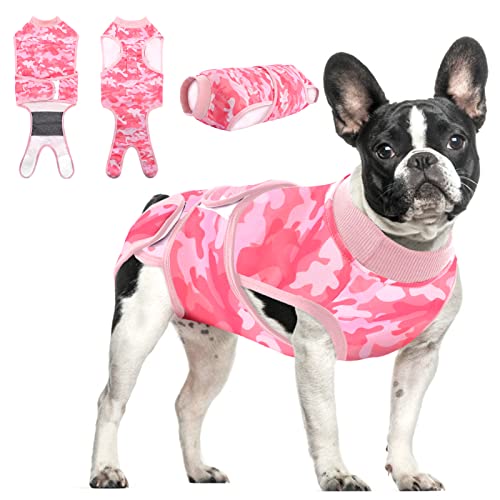 MORVIGIVE Camo Dog Surgery Recovery Suit, Pet Surgical Shirt After Spay/Neuter Bodysuits for Female Male Dogs, Anti-Licking E-Collar Cone Bandages Alternative Dog Pyjama Onesie for Abdominal Wounds von MORVIGIVE