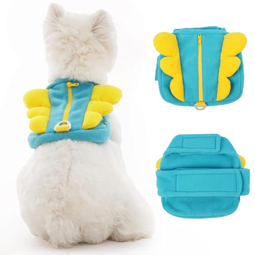 Rucksack für kleine Hunde zum Tragen mit Taschen, leicht, verstellbares Geschirr mit D-Ring, niedliches Laufgeschirr für Park, Meer, Ausflüge, Wandern, Frühlingsfarbblock-Flügel-Design, Blau, M, 3,6 Rucksack für kleine Hunde zum Tragen mit Taschen, leicht, verstellbares Geschirr mit D-Ring, niedliches Laufgeschirr für Park, Meer, Ausflüge, Wandern, Frühlingsfarbblock-Flügel-Design, Blau, M, 3,6 von MORVIGIVE