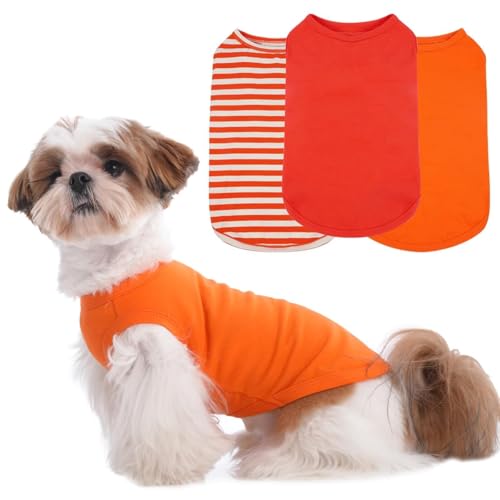 Shih-Tzu-T-Shirts für kleine Hunde, atmungsaktiv, ärmellos, für Sommer, Outdoor, Sonnenschutz für Camping, Spazierengehen, weich, leicht, 3er-Pack, Orange (Orange, S) von MORVIGIVE