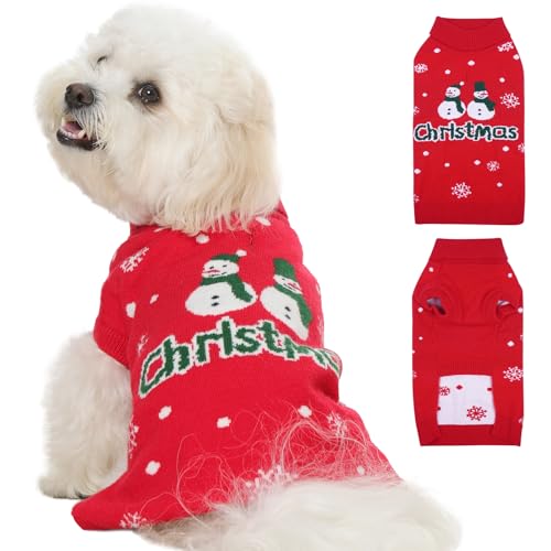 Weihnachtlicher Hundepullover für den Winter, warmer Rollkragen-Strickwaren, Größe L, ärmelloser Pullover mit Loch für die Leine für Spaziergänge, weiche klassische Schneeflocken-Strickkleidung für von MORVIGIVE