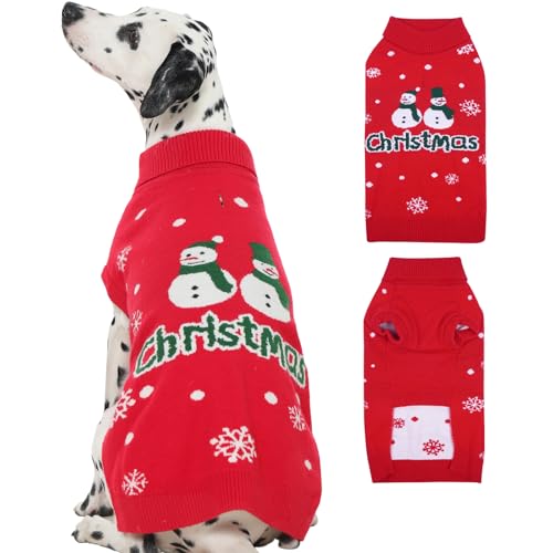 Weihnachtspullover für mittelgroße Hunde, klassischer Rollkragen-Strickwaren, ärmelloser Pullover mit Loch für die Leine zum Spazierengehen, Schneemann, Schneeflocken-Druck, Weihnachten, Urlaub, Party von MORVIGIVE