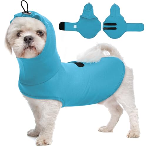 Weste für Hunde, Angstzustände, ärmellos, leicht, beruhigendes Hemd, verstellbar mit Brust und Kapuze für Welpen, Anti-Angst-Jacke für Kälte, Feuerwerk, Geräusch, Blau von MORVIGIVE