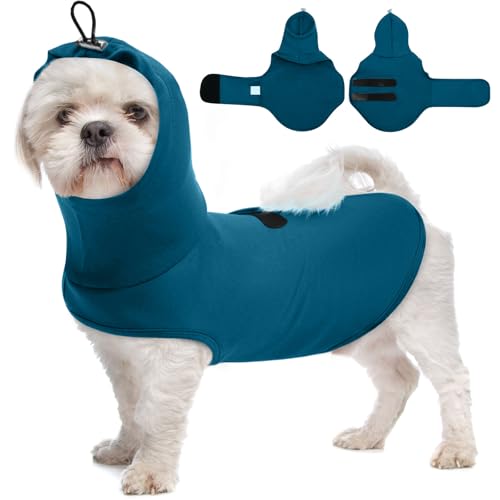 X-Small Angstweste für Hunde, verstellbar mit Brust und Kapuze, ärmelloses, leichtes Beruhigungsshirt für Welpen, Anti-Angst-Jacke für Kälte, Feuerwerk, Geräusch, Blau von MORVIGIVE