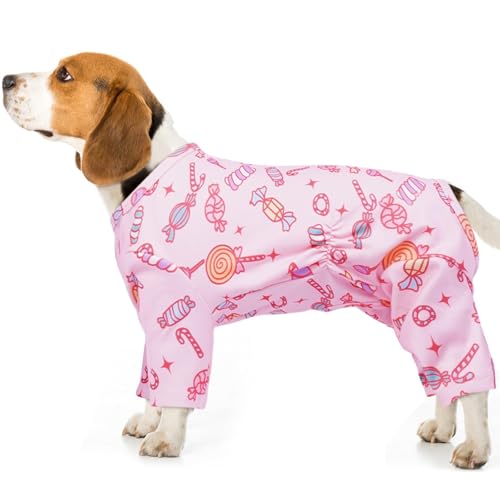 XXL-Hunde-Pyjama, mittelgroße Hunde, warmes Outfit zum Schlafen, weicher, atmungsaktiver Einteiler mit 4 Beinen für empfindliche Haut, bequemer Overall für drinnen und draußen, Rosa von MORVIGIVE