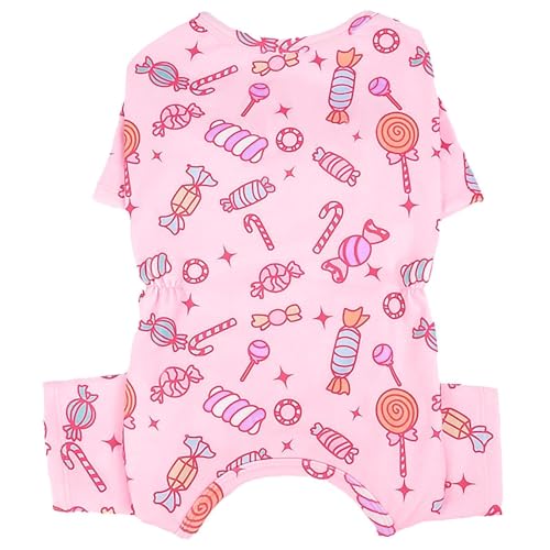 XXS Hunde-Pyjama: Langärmeliger Einteiler mit 4 Beinen, weich und dehnbar für ganztägigen Komfort, niedlich bedrucktes Outfit zum Schlafen, hält warm, Chihuahua-Kleidung, Rosa von MORVIGIVE