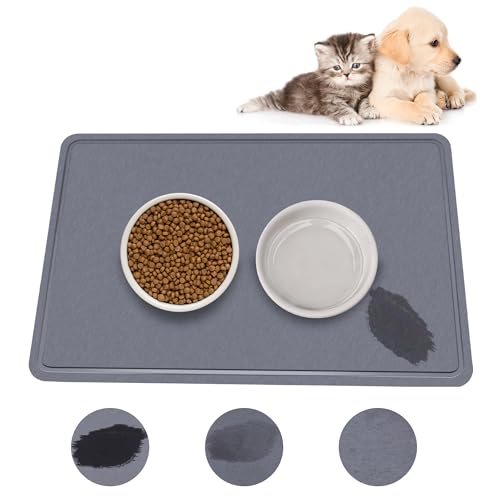 MOSANEE Stein-Haustierfuttermatte Absorbierend für Hunde und Katzen, Diatomeenerde, Anti-Rutsch, Dark Grey von MOSANEE