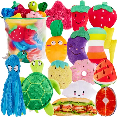 MOSDECEN Quietschendes Hundespielzeug, kleines Welpenspielzeug, niedliches interaktives Haustierspielzeug, Großpackung für kleine, mittelgroße Hunde, weiches Plüsch, Quietscher, Haustier-Kauen, Obst, MOSDECEN Quietschendes Hundespielzeug, kleines Welpenspielzeug, niedliches interaktives Haustierspielzeug, Großpackung für kleine, mittelgroße Hunde, weiches Plüsch, Quietscher, Haustier-Kauen, Obst, von MOSDECEN