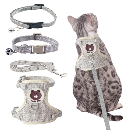 MOSTFUN Katzengeschirr mit Leine Ausbruchsicher,Verstellbares Katzengeschirr Ausbruchsicher Weichem und Atmungsaktivem Mesh,Katzenleine Geschirr für Katzen und Kleine Hunde Outdoor Training (M) von MOSTFUN