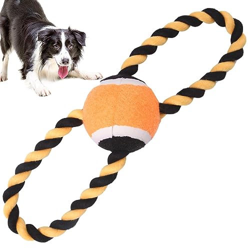 MOTHAF Seilspielzeug für Aggressive Kauer - Tennisball-Baumwollfaden-Seil-Spielzeug für Hunde | Bissfestes, interaktives Tauziehen-Hundespielzeug für mittelgroße und große Hunde von MOTHAF