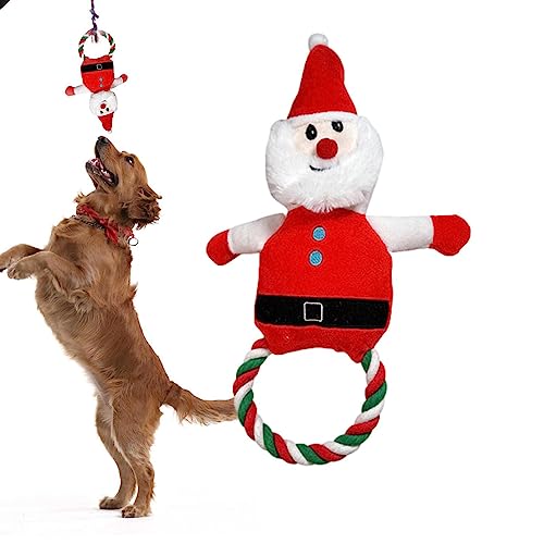 MOTHAF Weihnachts-Kauspielzeug für Hunde | Quietschendes, ausgestopftes Hundespielzeug - Weihnachtsmann, Schneemann, Elch-Kautrainingsspielzeug, Welpen-Kauspielzeug mit robustem Seil für große von MOTHAF