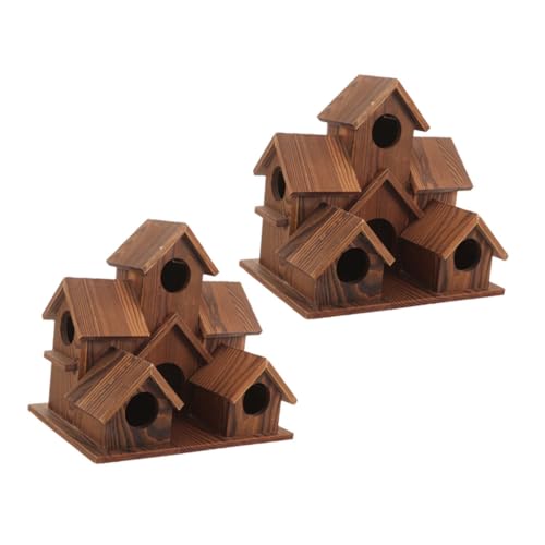 MOTHNUR 2 Stück Holz Vogelhaus Rustikal Wetterfestes Nistkasten Futterhaus für Wildvögel Garten Terrasse Natürliche Holzoptik Langlebig Nachhaltige Garten Dekoration von MOTHNUR