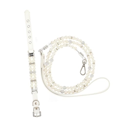 MOTHNUR 2 Stück Hundehalsband und Leine Set mit Perlen Flexibles Teiliges Set für Kleine Hunde Geeignet für Training Spaziergang Outdoor Einfach Anzulegen Modisches Design in Weiß von MOTHNUR