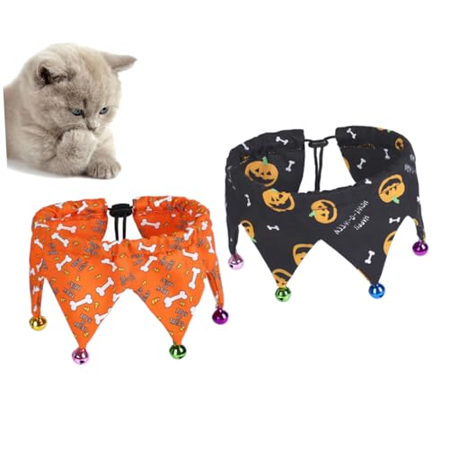 MOTHNUR 2 Stück Teiliges Verstellbares Halloween Haustier mit Glocken Leichte Atmungsaktive Polyester Hundehalskette für und Hunde Geeignet für Halsumfang Festlich und Auffällig von MOTHNUR