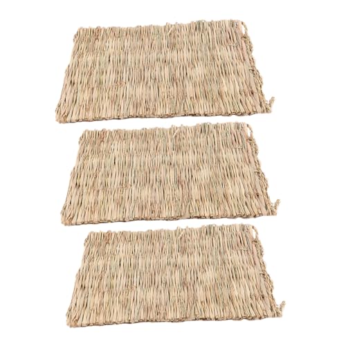 MOTHNUR 3 Stück Teiliges Grasmatte für Kleintiere Handgewebte Schlafmatte Naturstroh für Meerschweinchen Kaninchen Hamster und Atmungsaktive und Bequeme Unterlage für Käfige von MOTHNUR